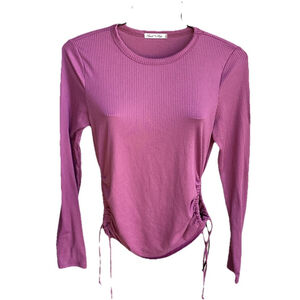 Pink Ruched Drawstring Waist Fitted Top Ribbed Heart Hips Womans/Juniors Sz Lrg